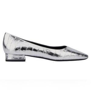 NWOB: Aquatalia Penina Pointed Toe Flat, Silver/Croc-Embossed, sz. 9